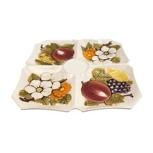 Lefton Serving Platter Ceramic Divided Serving Tray With Fruit & Floral Design